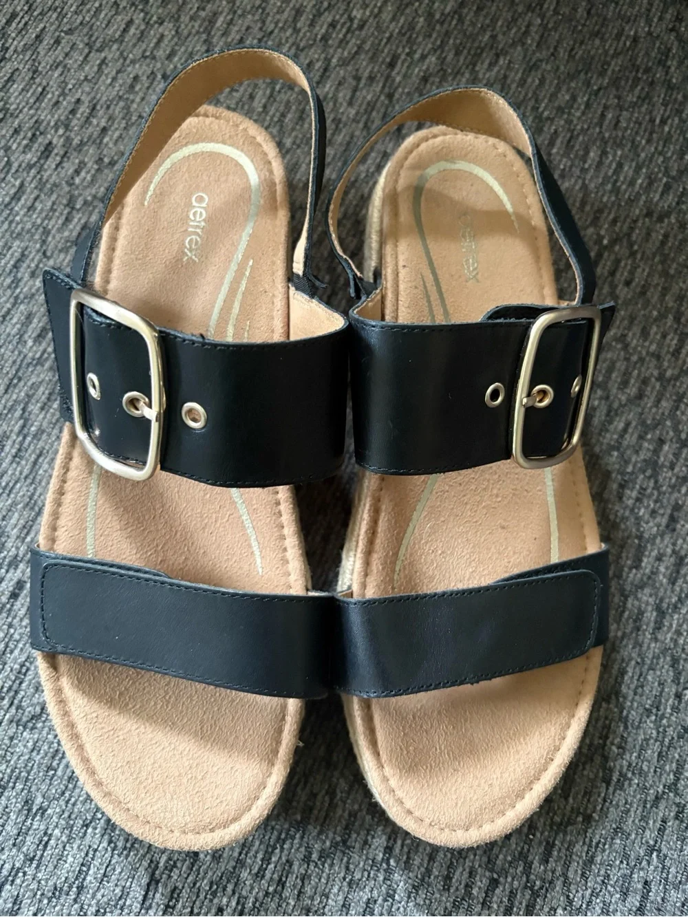 NWOB Aetrex Women’s Vania Arch Support Platform Sandals Black Size 10